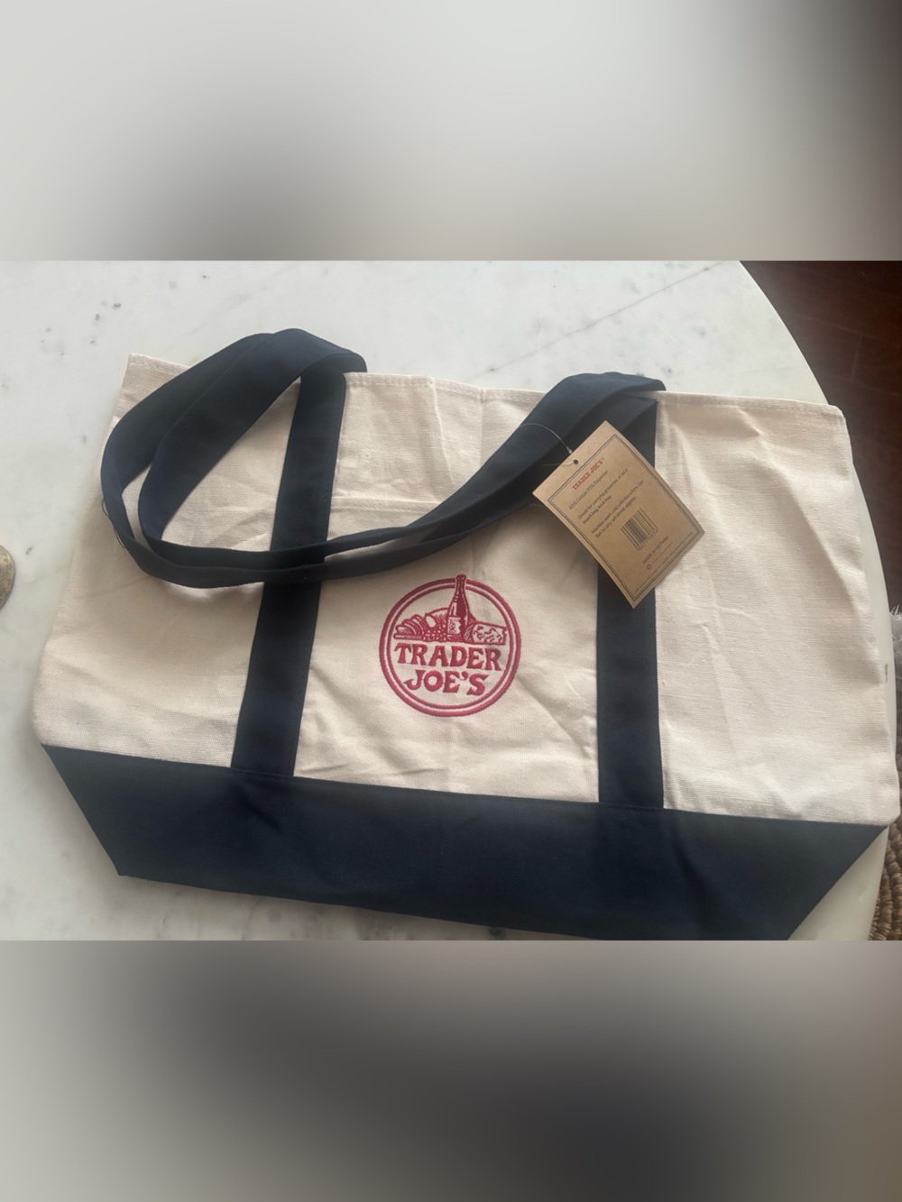 Trader Joe’s Navy timeless Canvas Tote Bag in Cream and Black
